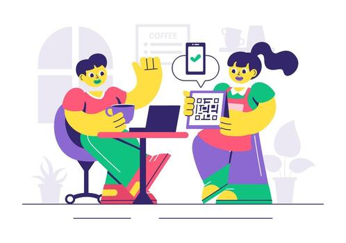 Mobile Payment System Illustration with QR Code Transactions and Wallet App vector