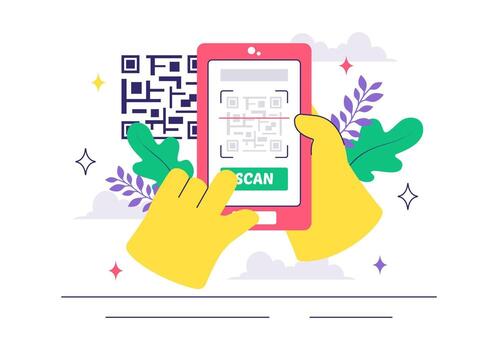móvil pago ilustración con teléfono inteligente qr código escanear y digital billetera actas vector