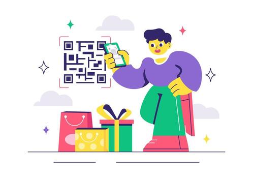 ilustración de teléfono inteligente qr código pago con móvil billetera y tarjeta actas vector