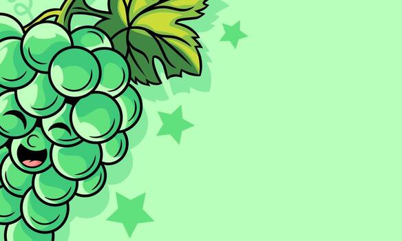 friendly and vibrant illustration featuring green grapes, with playful stars adding a charming touch. This cheerful background includes a generous copy space, perfect for various digital creative. vector