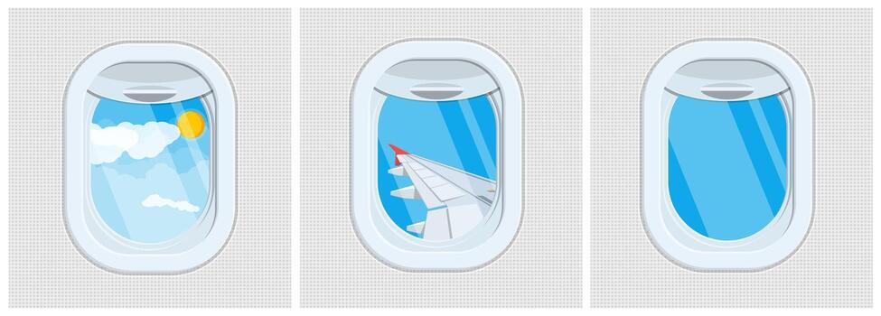 Airplane window collection showing different views vector