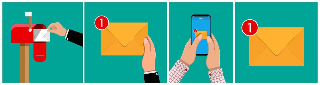 Sending a letter process in four steps vector
