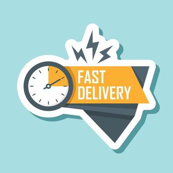 Fast delivery icon with clock and lightning vector
