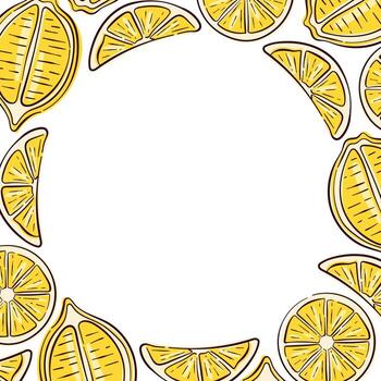 Flat style frame with lemon slices on white background. Border for summer theme, drink flyers and organic banner. vector