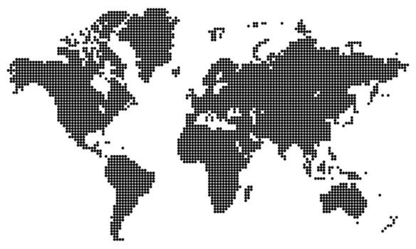 Global geographic representation with dotted world map patterns. Dotted world map technology for worldwide visuals. World map geographic illustrations. vector