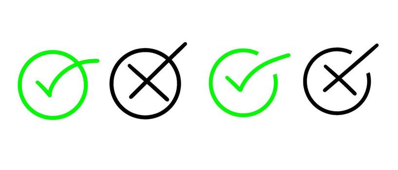 marcas de verificación y cruces indicar elección, decisión, opciones, y selección vector