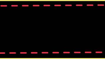 animiert gestrichelt Linie Grenze. rot und Gelb Festzelt Rahmen auf ein schwarz Hintergrund. nahtlos Schleife mit Kopieren Raum zum Text oder Grafik. video