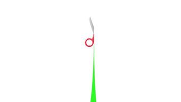 Scissors cut and reveal a green screen. 2D animated transition effect. Two versions included red scissors on a white background and blue scissors on a black background. video