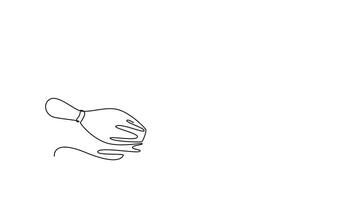 Self drawing animation of single line draw white bowling pins are mid-fall. Symbolizing dynamic action, successful impact, and thrill perfect bowling strike. Continuous line draw. Full length animated video