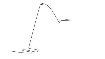 animerad själv teckning kontinuerlig linje dra tillbaka se man stridande stor fånga med allvarligt böjd fiske stång. symboliserar styrka, bestämning, och spänning av bekämpa. full längd enda linje animering video