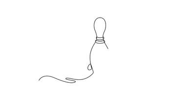 själv teckning animering av enda linje dra bowling boll är slående stift. symboliserar påverkan, kraft, och de svängbar ögonblick av konkurrenskraftig spel eller sporter. kontinuerlig linje dra. full längd animerad video