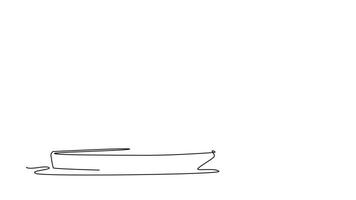 Self drawing animation of single line draw a man in boat fighting catch with bent fishing rod. Symbolizing adventure, determination, and thrill of fishing. Continuous line draw. Full length animated video