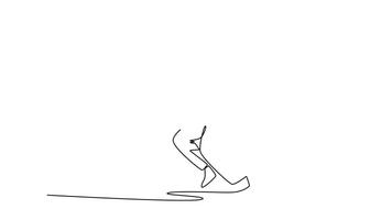 animerad själv teckning av kontinuerlig linje dra professionell manlig kastare i dynamisk bowling gunga. symboliserar de vätska rörelse, aktiva, skicklighet, och kraft av de sport. full längd enda linje animering video