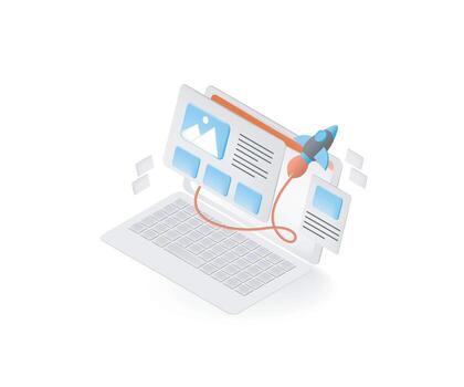 software Ingenieria y desarrollo el lanzamiento concepto isométrica estilo vector