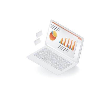 Laptop with data graphs and charts vector