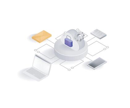 Cloud with padlock and connected devices vector
