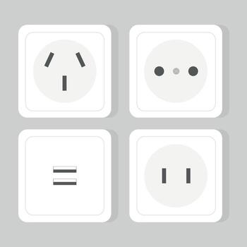 Set of icons of sockets with connectors on a gray background. Sockets for electrical appliances. vector