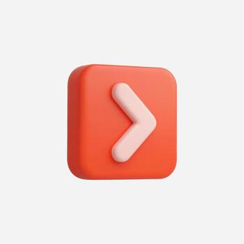 A vibrant red 3D button with a right-pointing arrow icon. vector