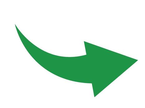 Green curved arrow pointing right, direction guide, progress concept vector