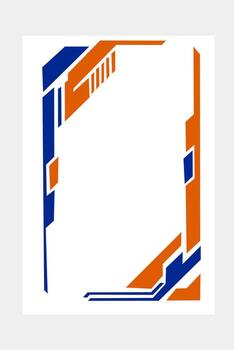 Futuristic abstract frame with sharp orange and blue geometric elements on a white background. A tech-inspired, modern design perfect for digital or gaming themes. vector