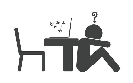I can't finish my work, I can't come up with any ideas, I'm not feeling well, I can't earn as much as I'd like, I'm having trouble after trouble, I'm sat with my head down in front of my desk. vector