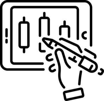 A line style icon showing a trading report vector
