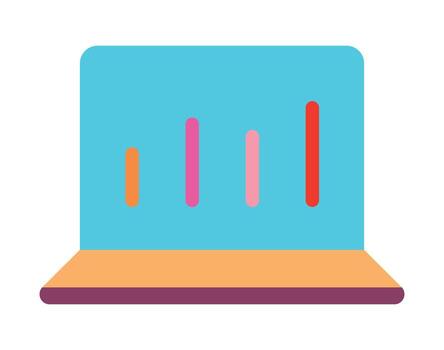 Laptop with bar chart icon illustration, Data analytics and business growth symbol vector