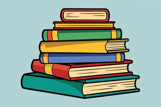 A Colorful Stack of Books A Cheerful Illustration of Knowledge and Learning on a Light Blue Background vector