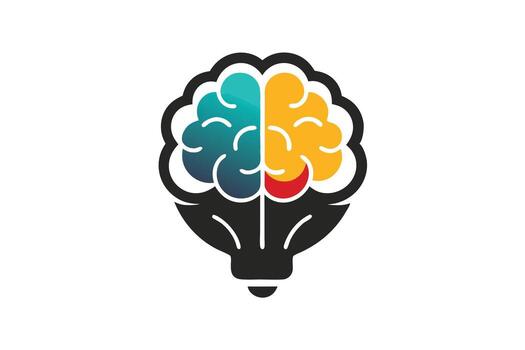 Bright Idea Innovative Colorful Brain in Lightbulb Shape Symbolizing Creative Thinking and Problem Solving - Professional digital artwork with vibrant colors and detailed composition vector