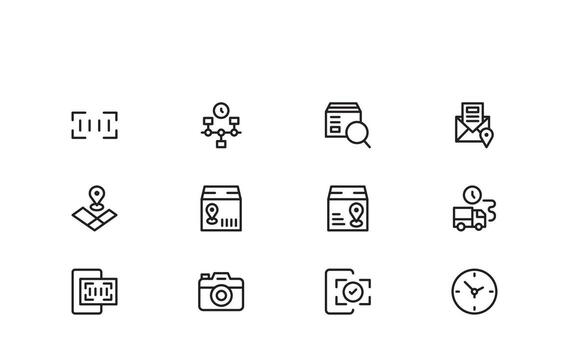 Tracking line icon set featuringTracking Icons in Modern Outline Style, Minimal Linear Icon Set for GPS Navigation, Parcel Delivery, Location Services, Shipping, Logistics and Real Time Monitoring vector