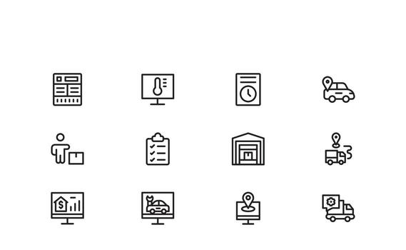 Tracking Outline Icon Set, Modern Linear Minimal Icons for Parcel Delivery, GPS Navigation, Fleet Management, Shipment Monitoring, Courier and Real Time Logistics vector