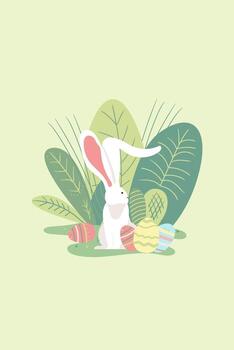 Easter bunny and eggs in a spring setting vector