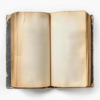 top view an open book with visible blank pages, isolated on white background photo