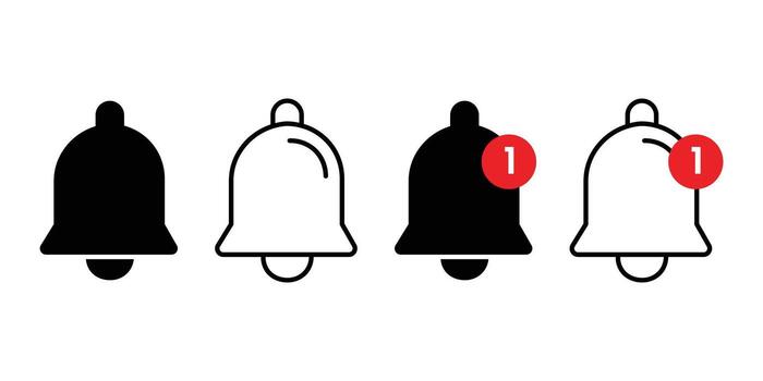 Get notified with trendy notification bell icons for website or app design, black and white options vector