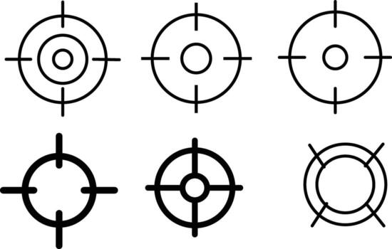 Variety of black and white target designs for interface design and creative projects needing precision and focus vector