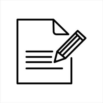 Writing notes with pencil on sheet icon, document creation and editing, simple line art symbol vector