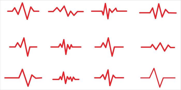 Set of red heartbeat cardiogram pulse line isolated on white background symbol vector