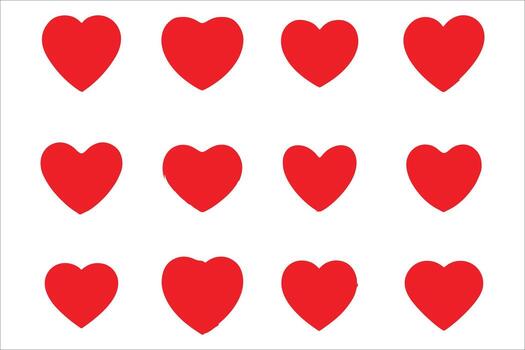 doce rojo corazones arreglado en un cuadrícula aislado en blanco antecedentes símbolo. vector