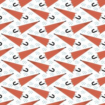 sin costura modelo con rojo paraguas y lluvia. repitiendo antecedentes para otoño lluvioso clima vector