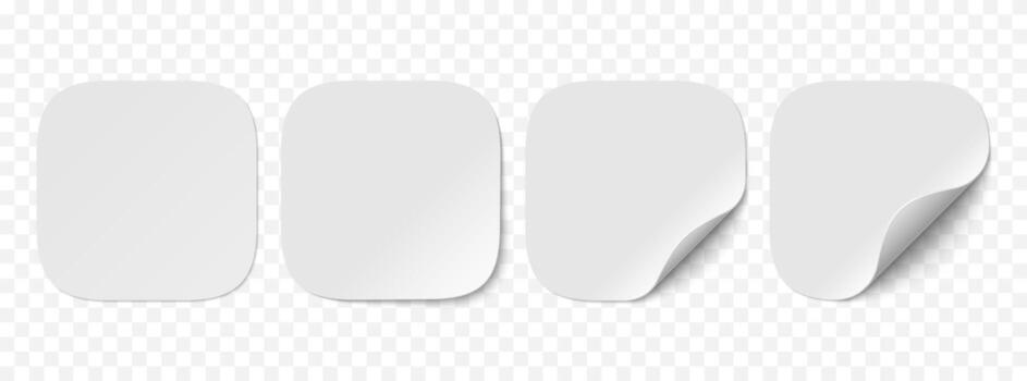 set of white paper squircle stickers isolated on background. Realistic square stickers curved with white corner and soft shadows. vector