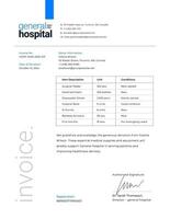 Simple Proof of Donation For Hospital Invoice template