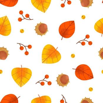 Seamless autumn leaf pattern in flat style. Decorative foliage background for textile and surface design. vector