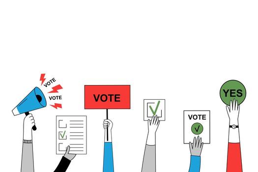 Hands with megaphone and voting ballot vector