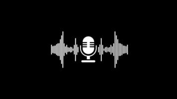 micrófono icono con audio sonido olas en un minimalista negro fondo, representando radiodifusión, podcast, música, y moderno audio diseño conceptos. video