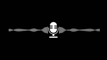 micrófono icono y sonido olas en un minimalista negro antecedentes. micrófono gráfico con audio ondas. radiodifusión temas con moderno diseño. video