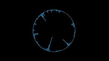minimalista circular anillo sonido ola animación en un negro fondo, representando digital audio espectro y sonido ola visualización. video