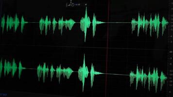 digitale Audio waveform sequenza temporale su schermo con marcatori e griglia Linee. Audio waveform su Schermo schermo video