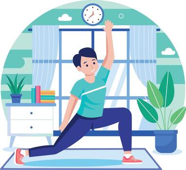 Flat illustration showing a character exercising in a room vector
