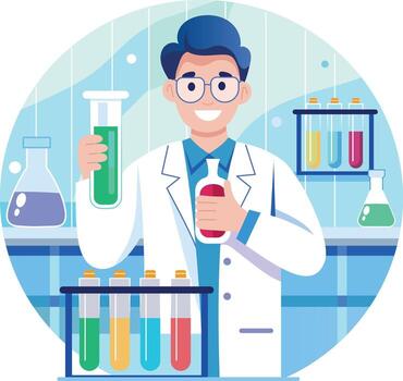 Scientist holding test tubes vector