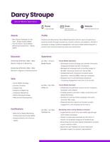 Purple White Social Media Specialist Resume template